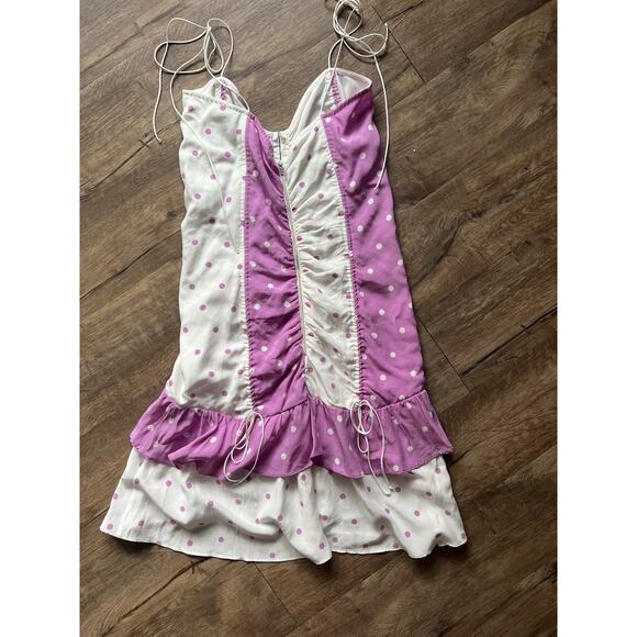 For Love And Lemons Praline Polka Dot Pink White Mini Dress Size Small Corset - Picture 4 of 5